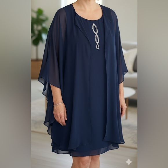 LUXURY GIFT FOR MOM | Gina Bacconi Navy Blue Dress, Elegant - Picture 9 of 9